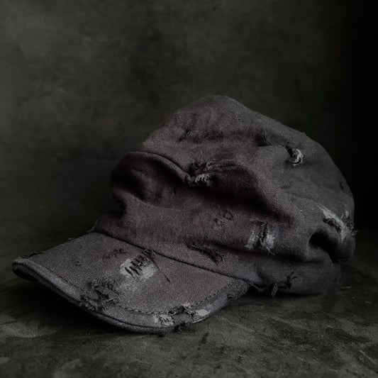 Black linen damage turn cap (brim core)
