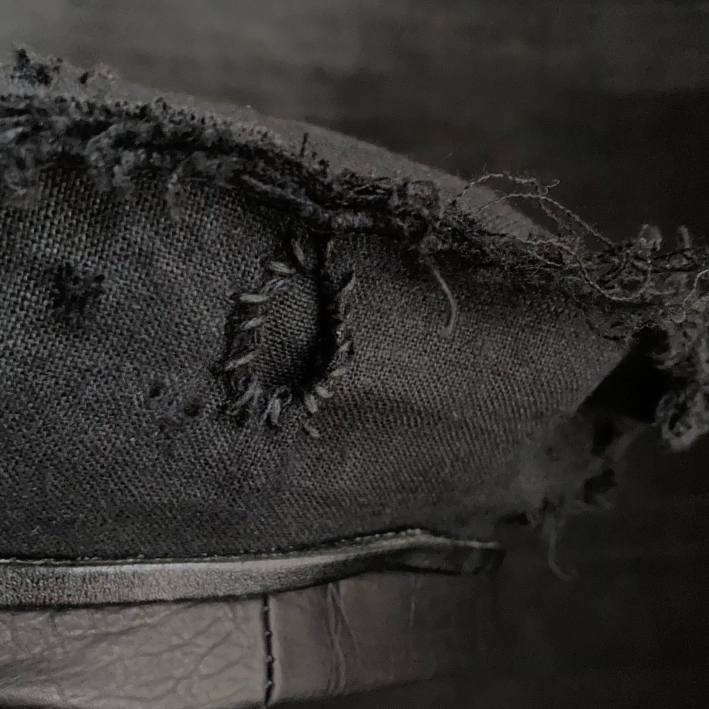 Back side black linen leather strap chain beret