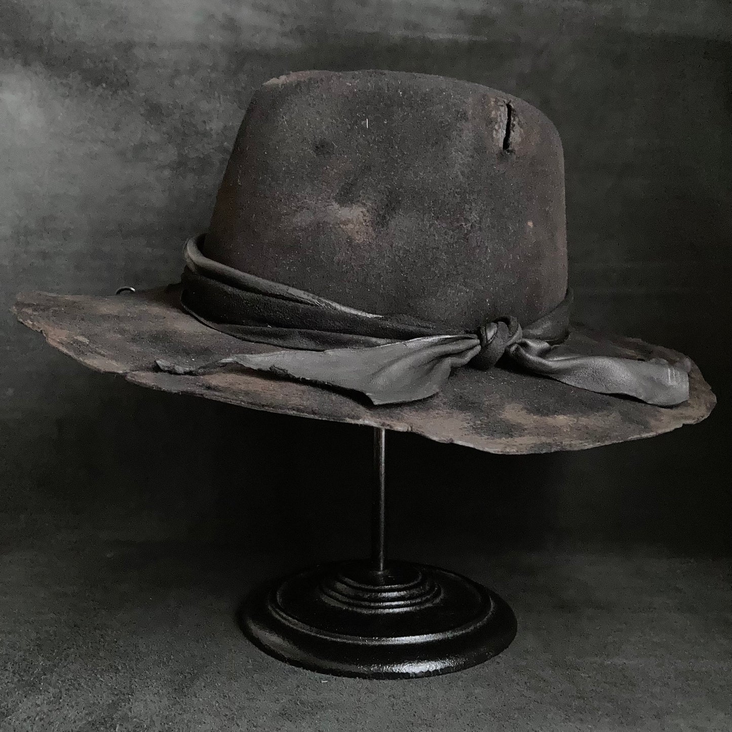 Burned black rabbit  fedora hat with cross