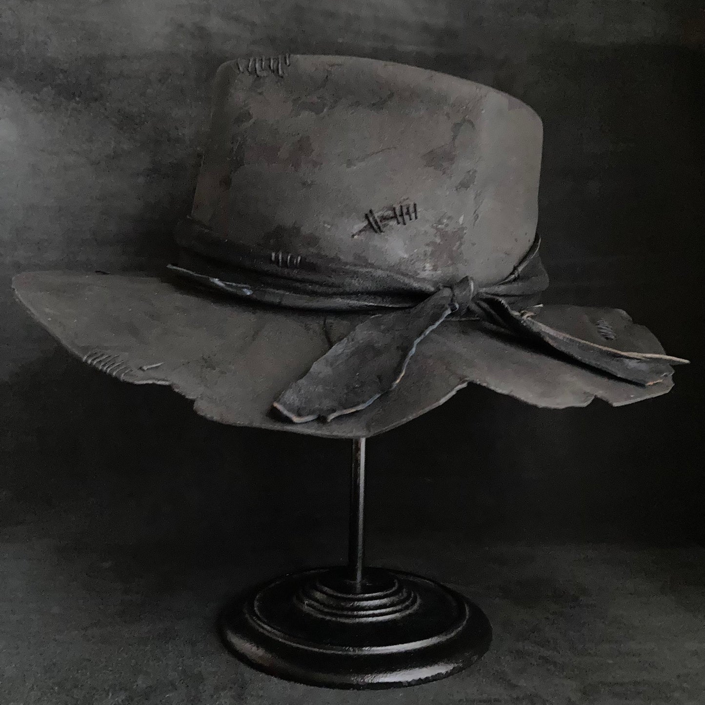 Charcoal wax stitch broken fedora hat