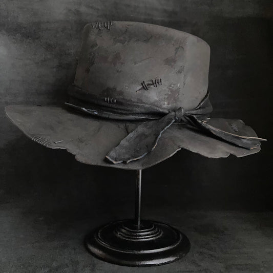 Charcoal wax stitch broken fedora hat