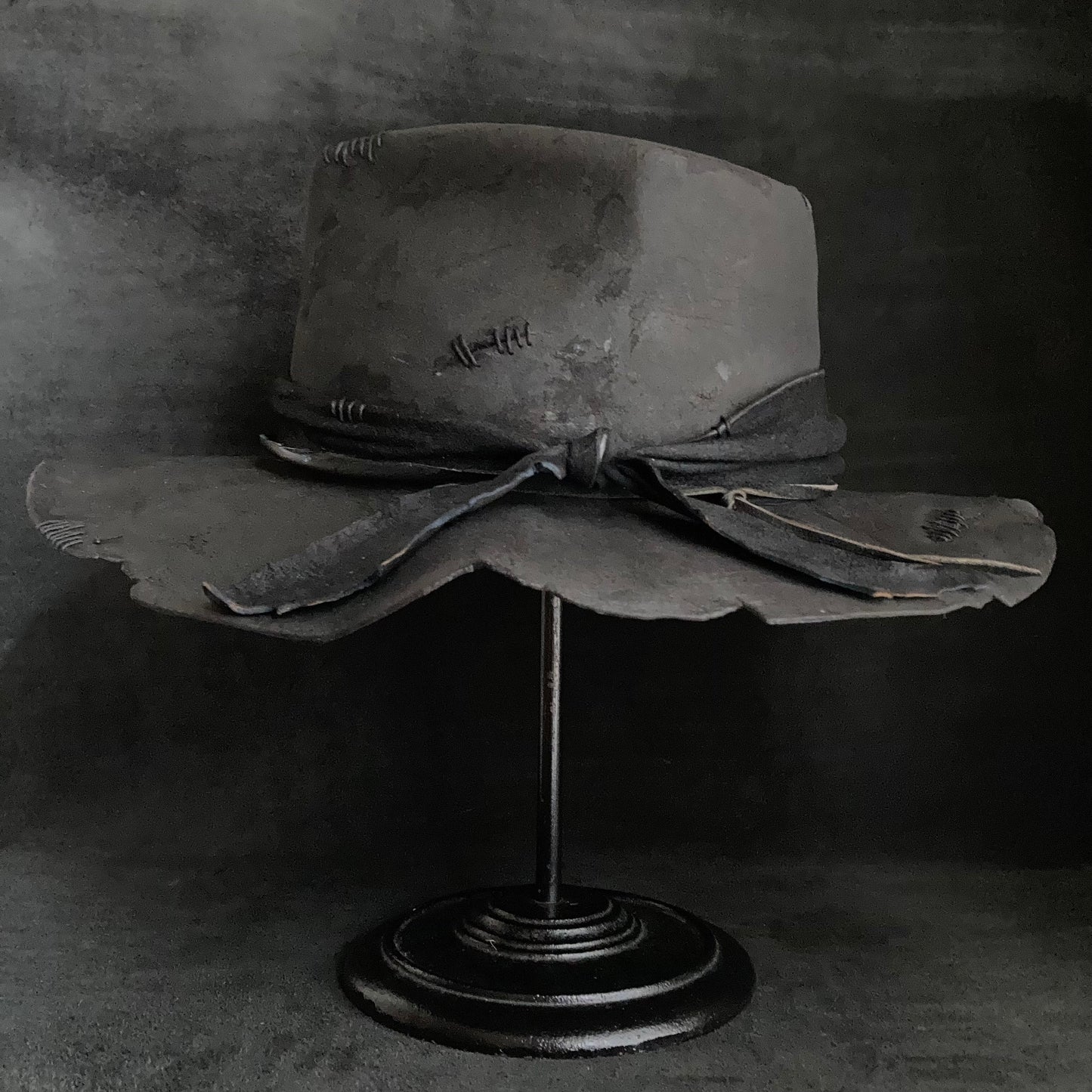 Charcoal wax stitch broken fedora hat