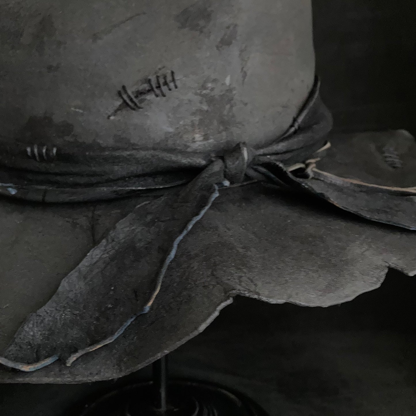 Charcoal wax stitch broken fedora hat