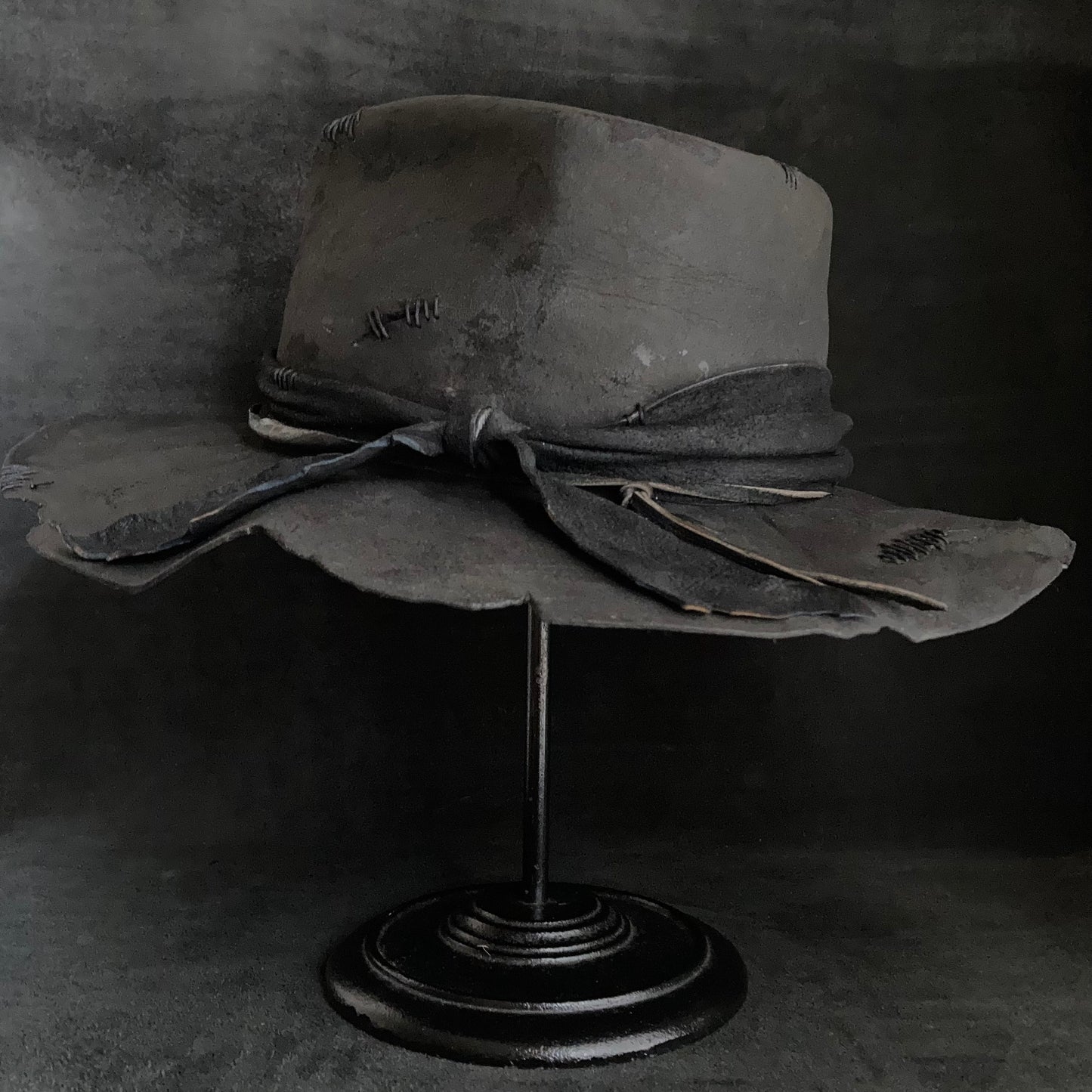 Charcoal wax stitch broken fedora hat