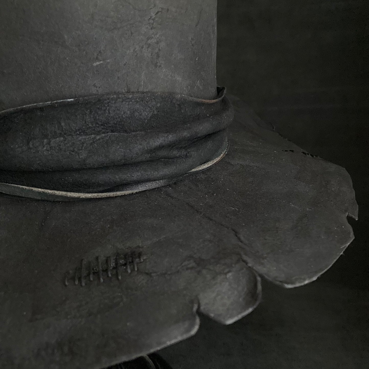 Charcoal wax stitch broken fedora hat