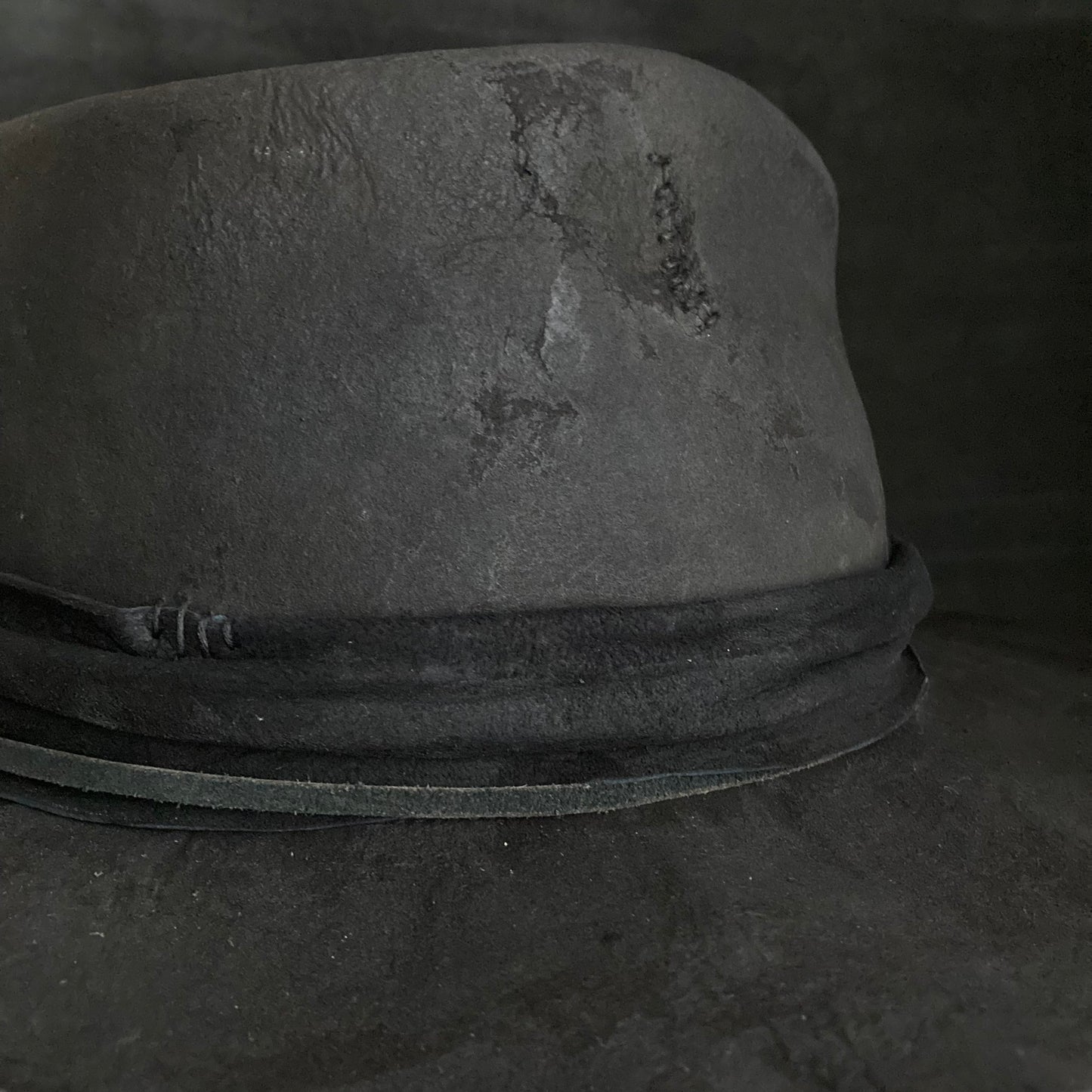 Charcoal wax stitch broken fedora hat