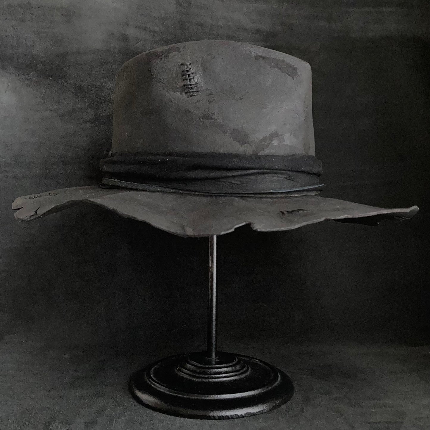 Charcoal wax stitch broken fedora hat