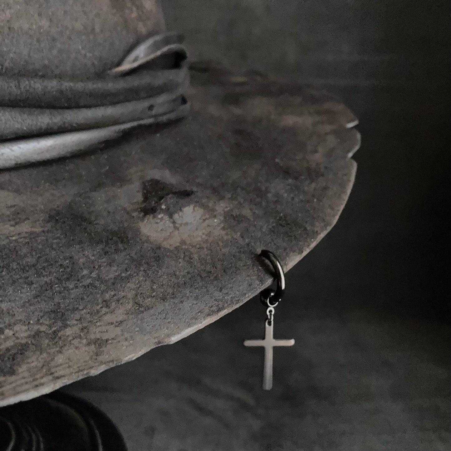 Burned black rabbit  fedora hat with cross