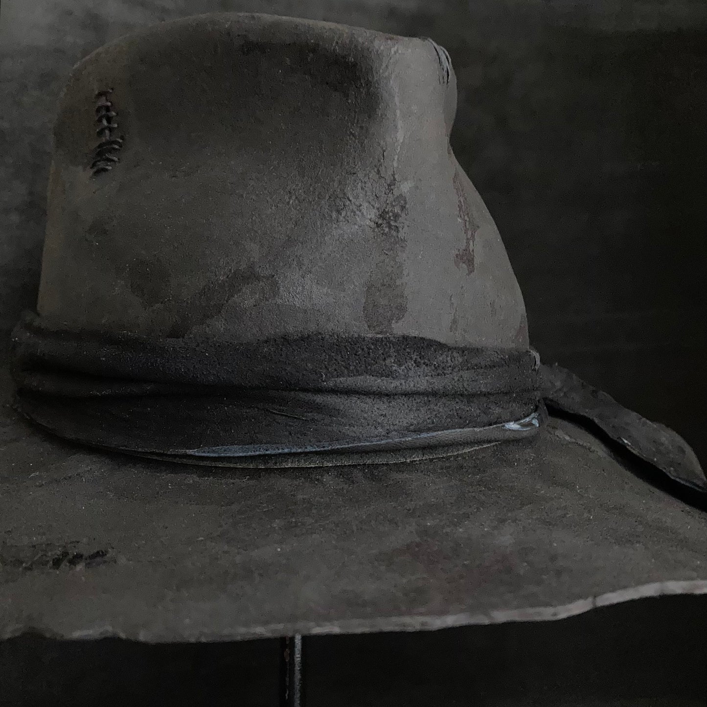 Charcoal wax stitch broken fedora hat