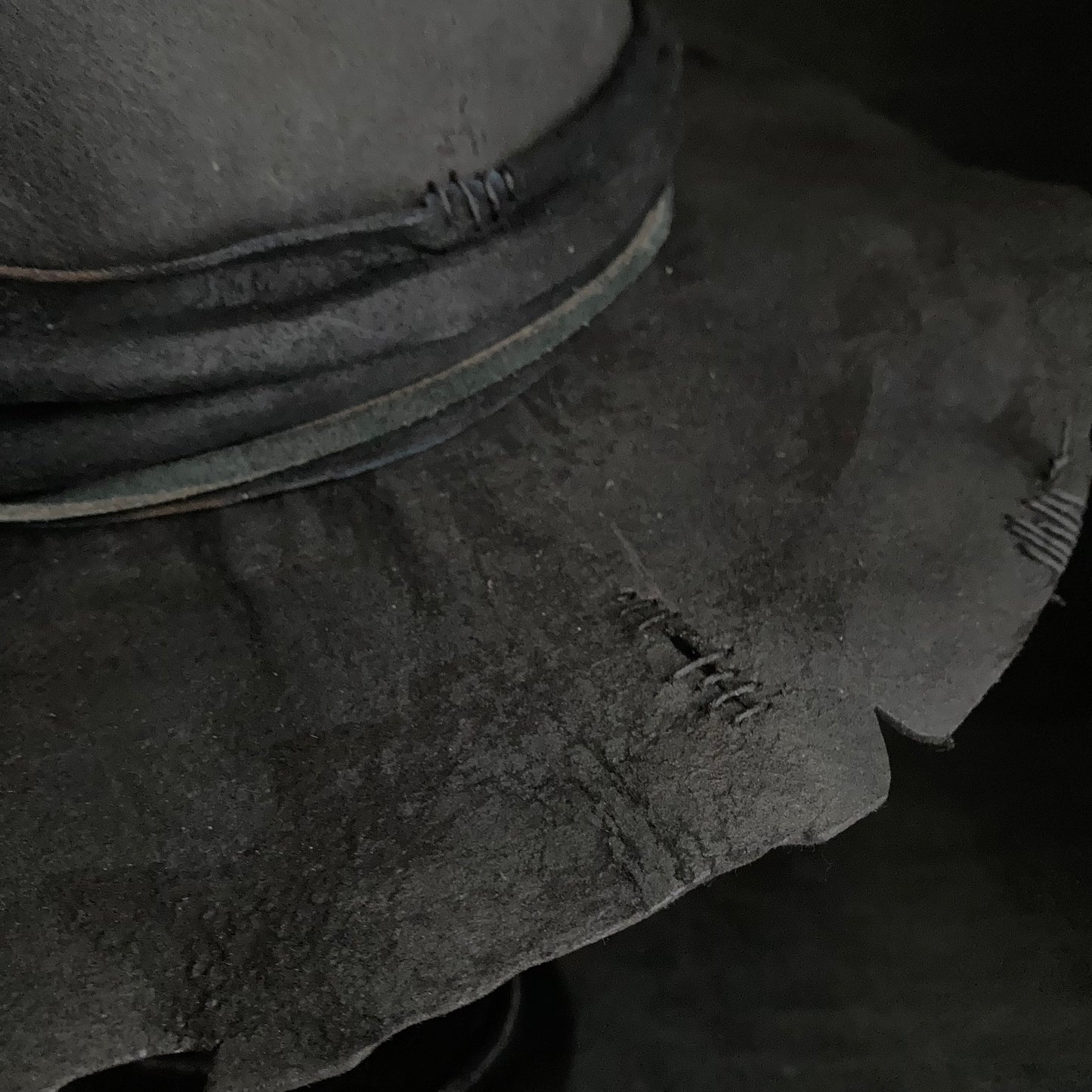 Charcoal wax stitch broken fedora hat