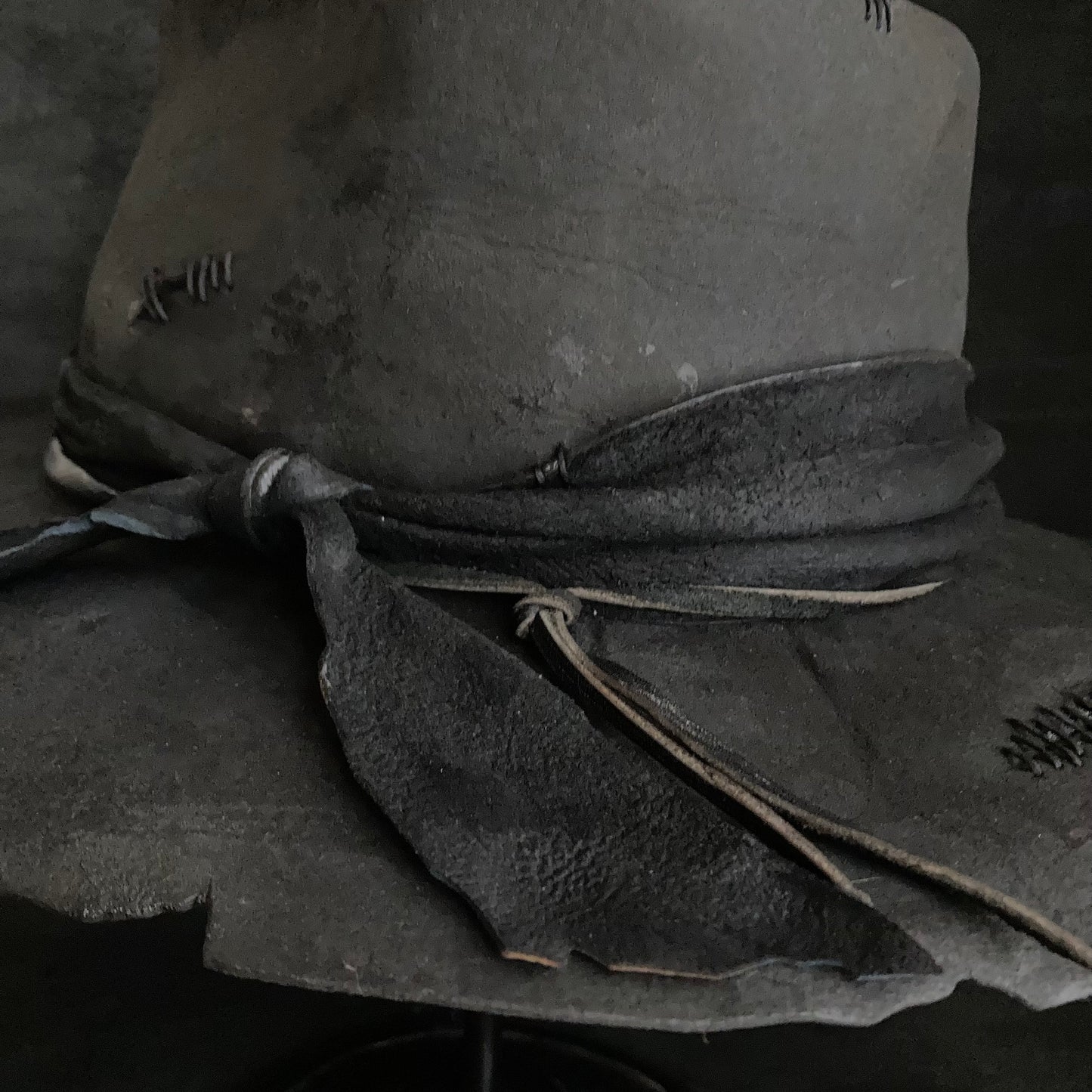 Charcoal wax stitch broken fedora hat
