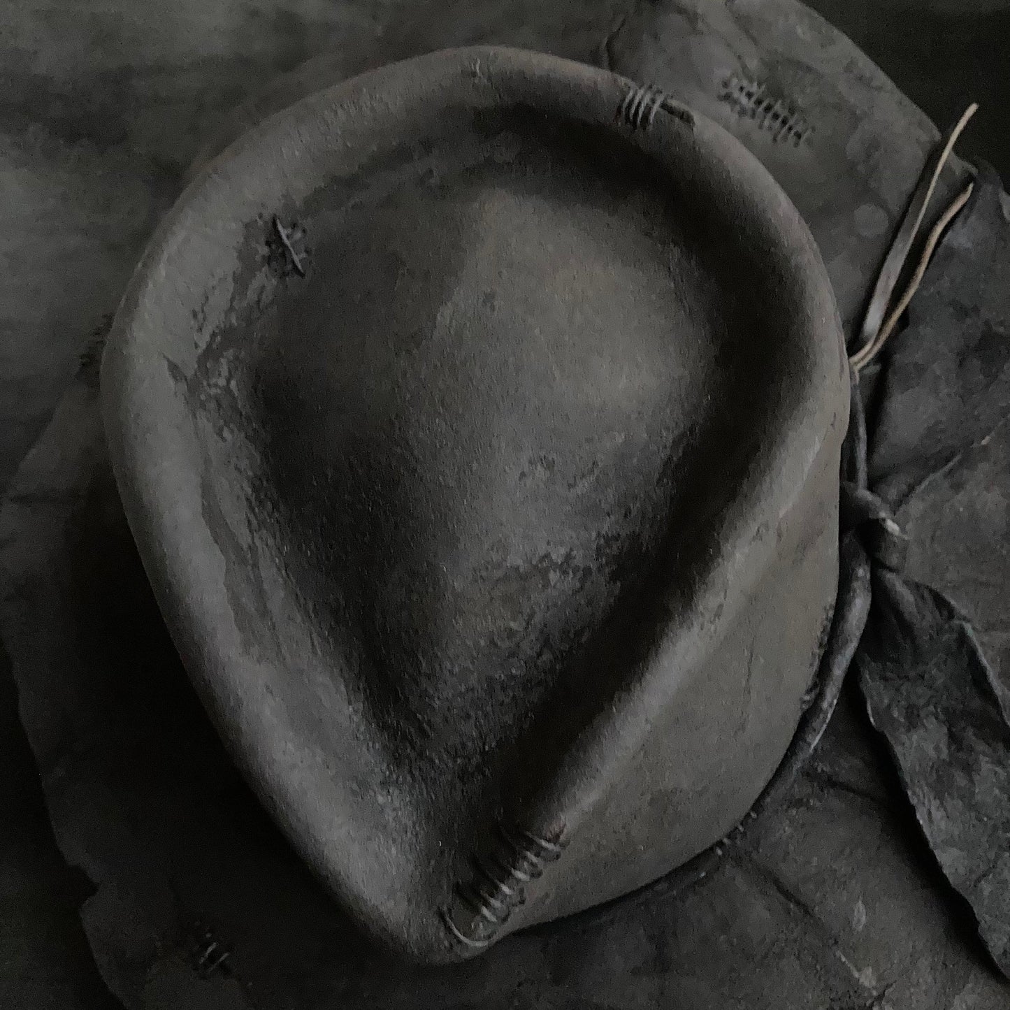 Charcoal wax stitch broken fedora hat