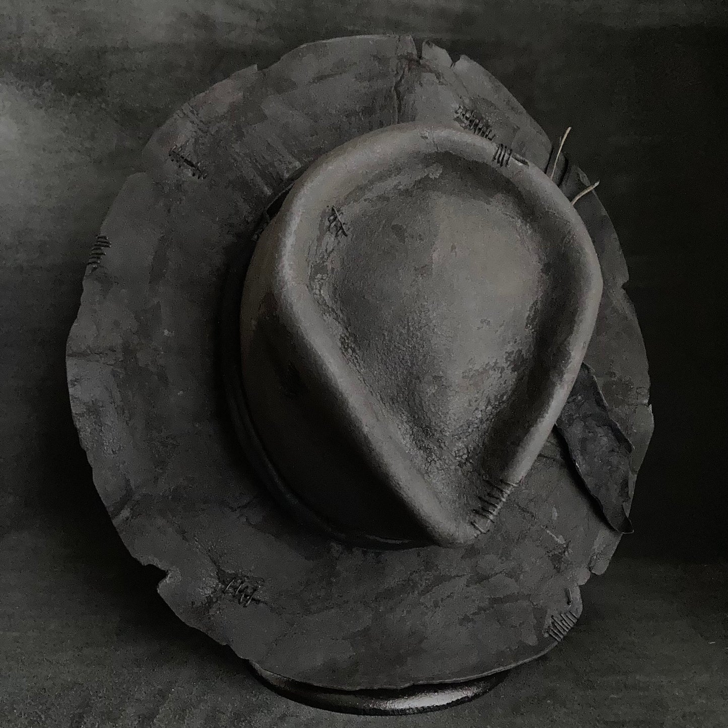 Charcoal wax stitch broken fedora hat