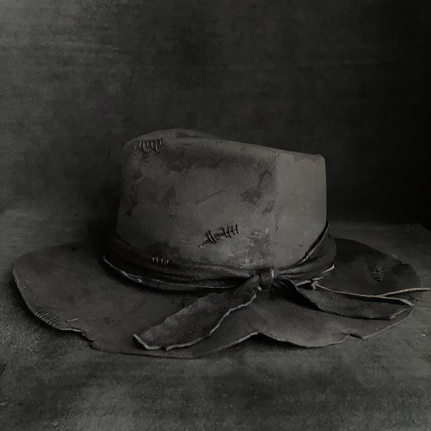 Charcoal wax stitch broken fedora hat