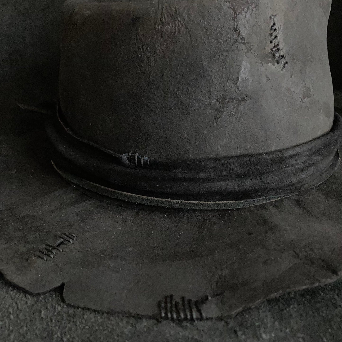 Charcoal wax stitch broken fedora hat