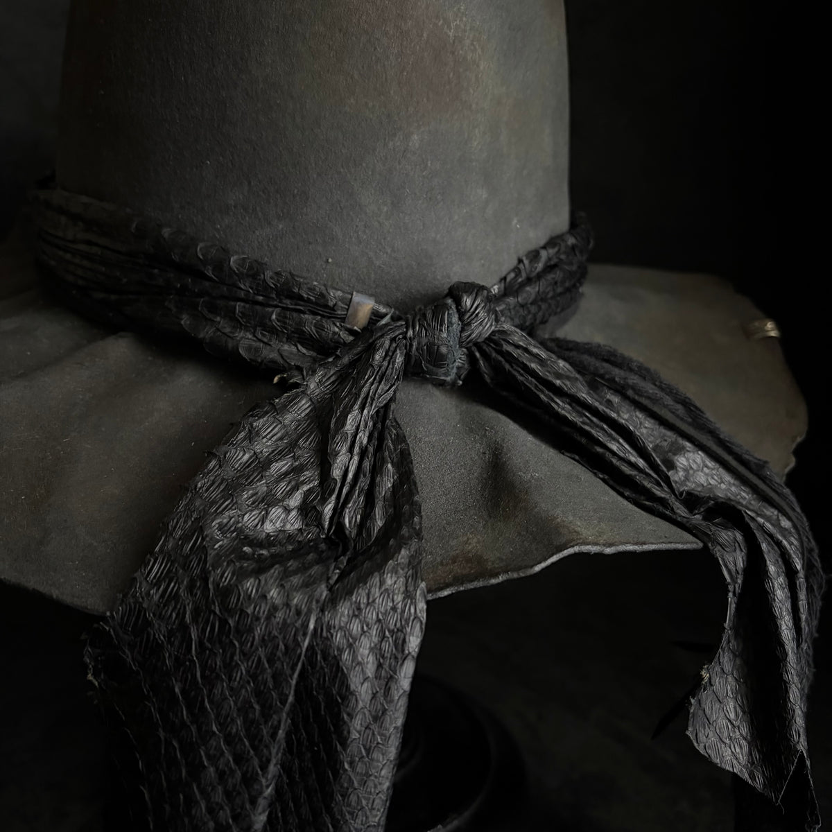 Charcoal back hide snake fedora hat
