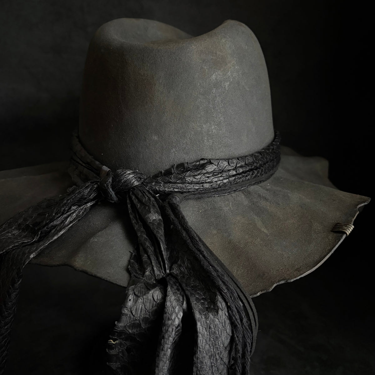 Charcoal back hide snake fedora hat