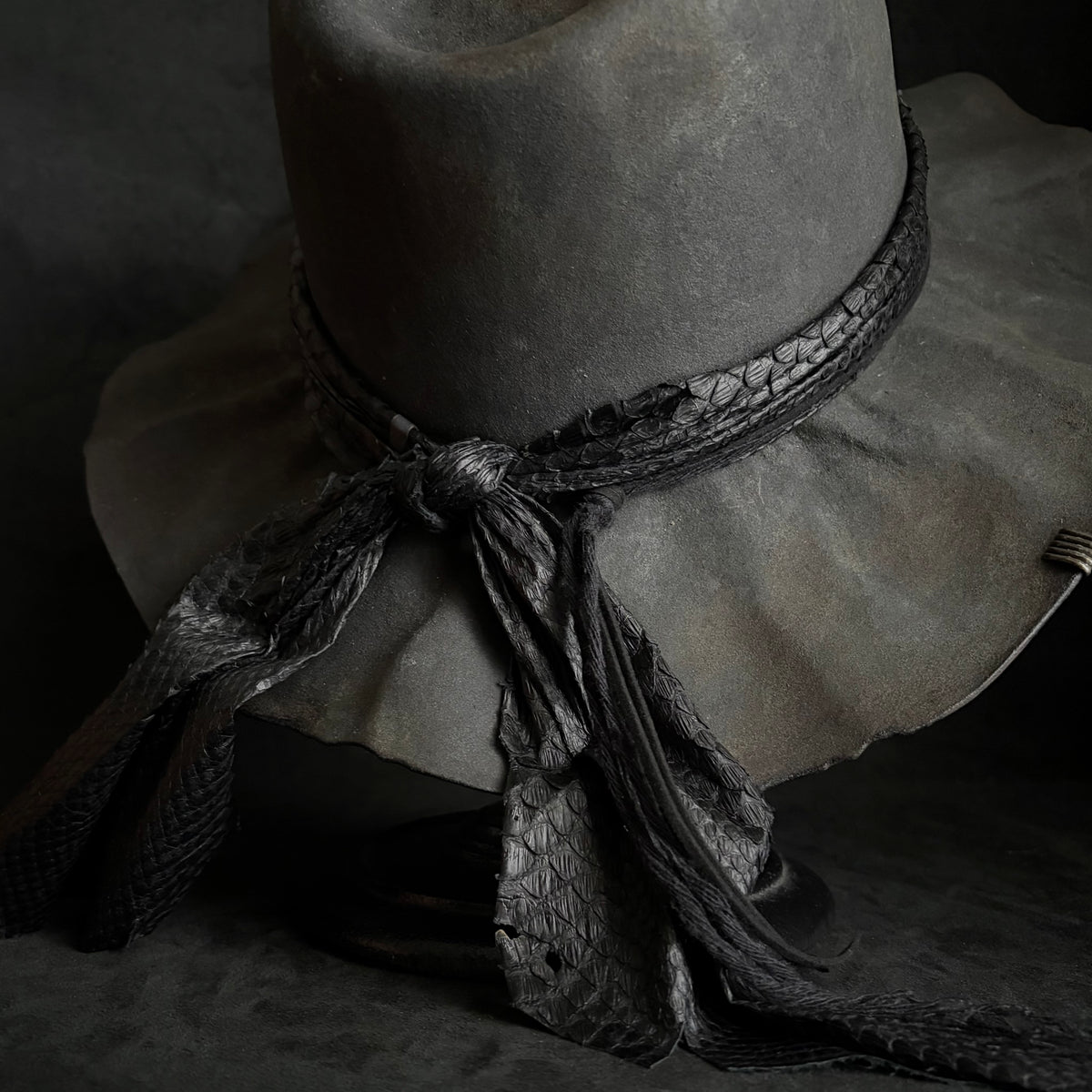 Charcoal back hide snake fedora hat