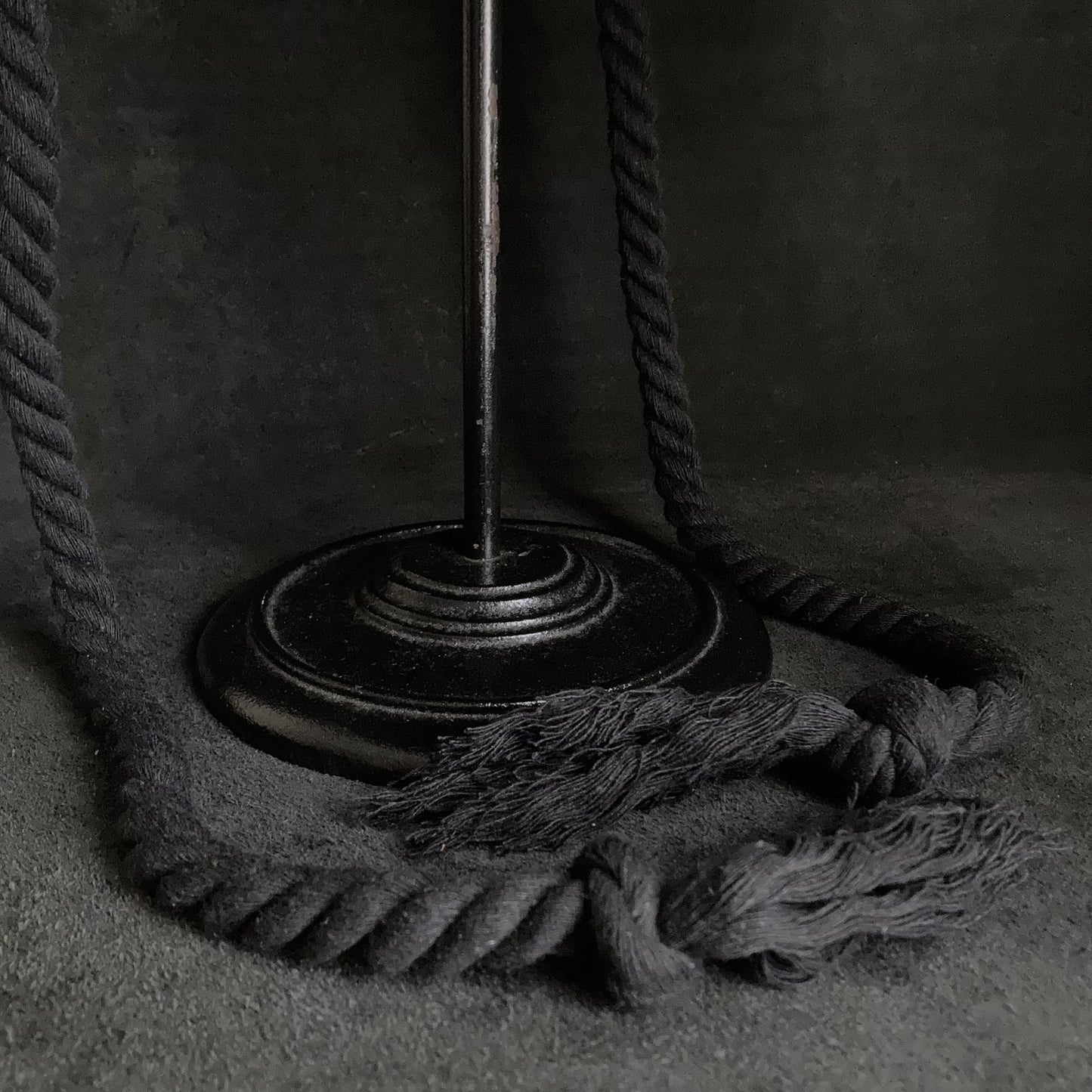 Burned black fedora hanging rope hat