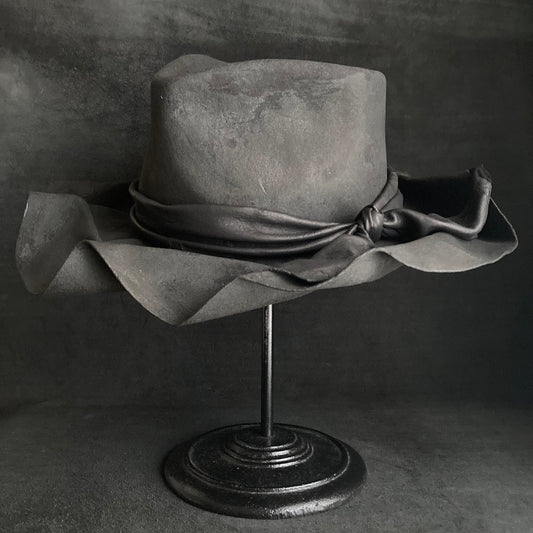 Charcoal folded wide brim fedora hat