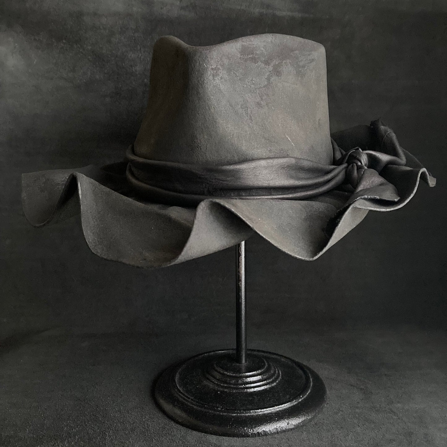 Charcoal folded wide brim fedora hat