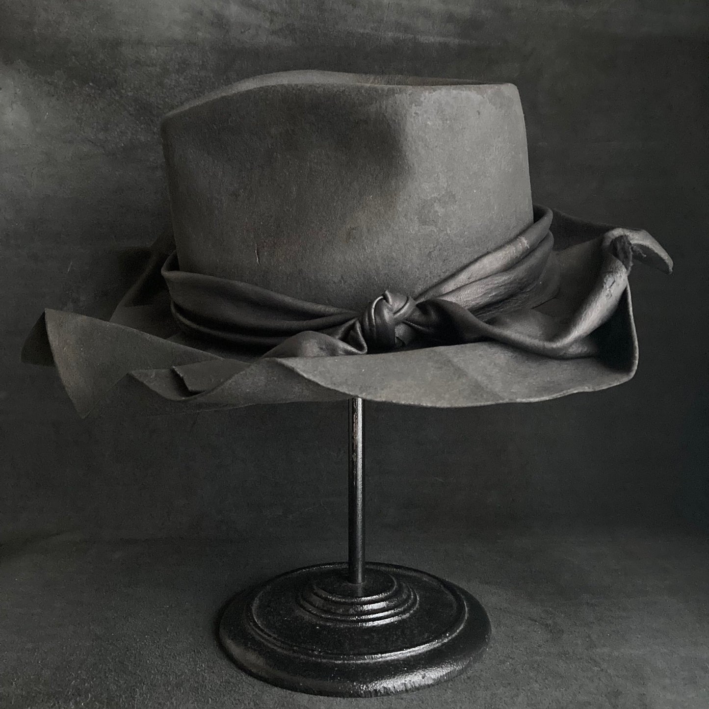 Charcoal folded wide brim fedora hat