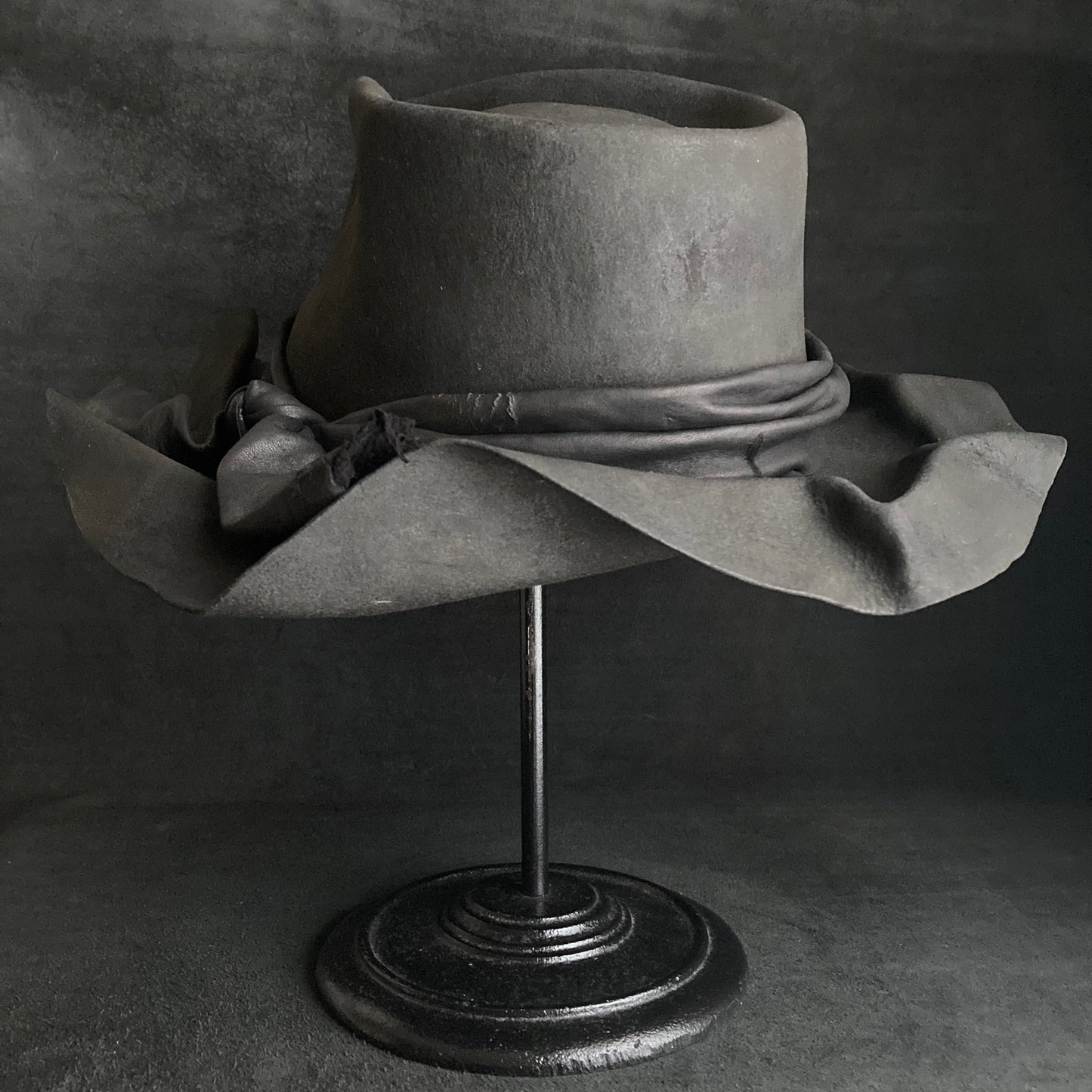 Charcoal folded wide brim fedora hat