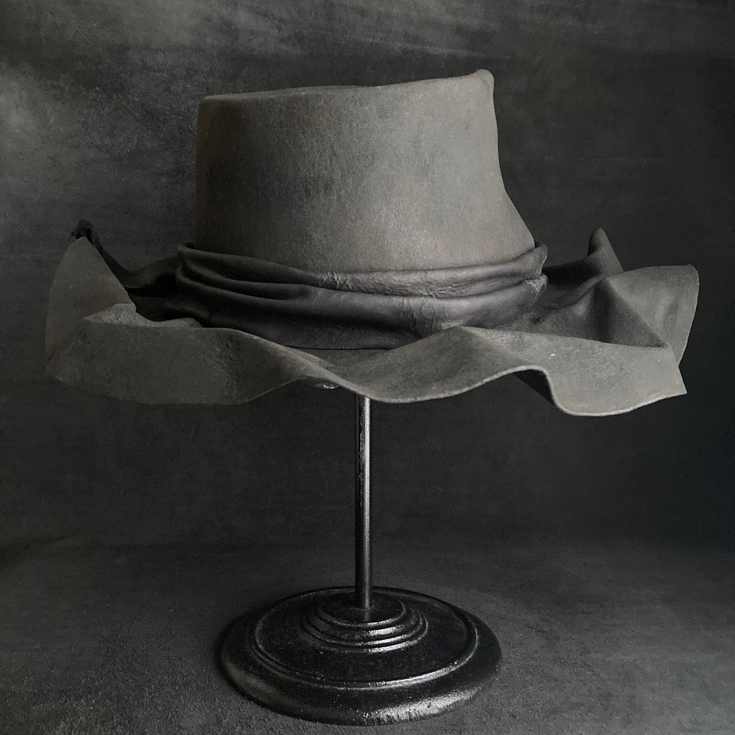 Charcoal folded wide brim fedora hat