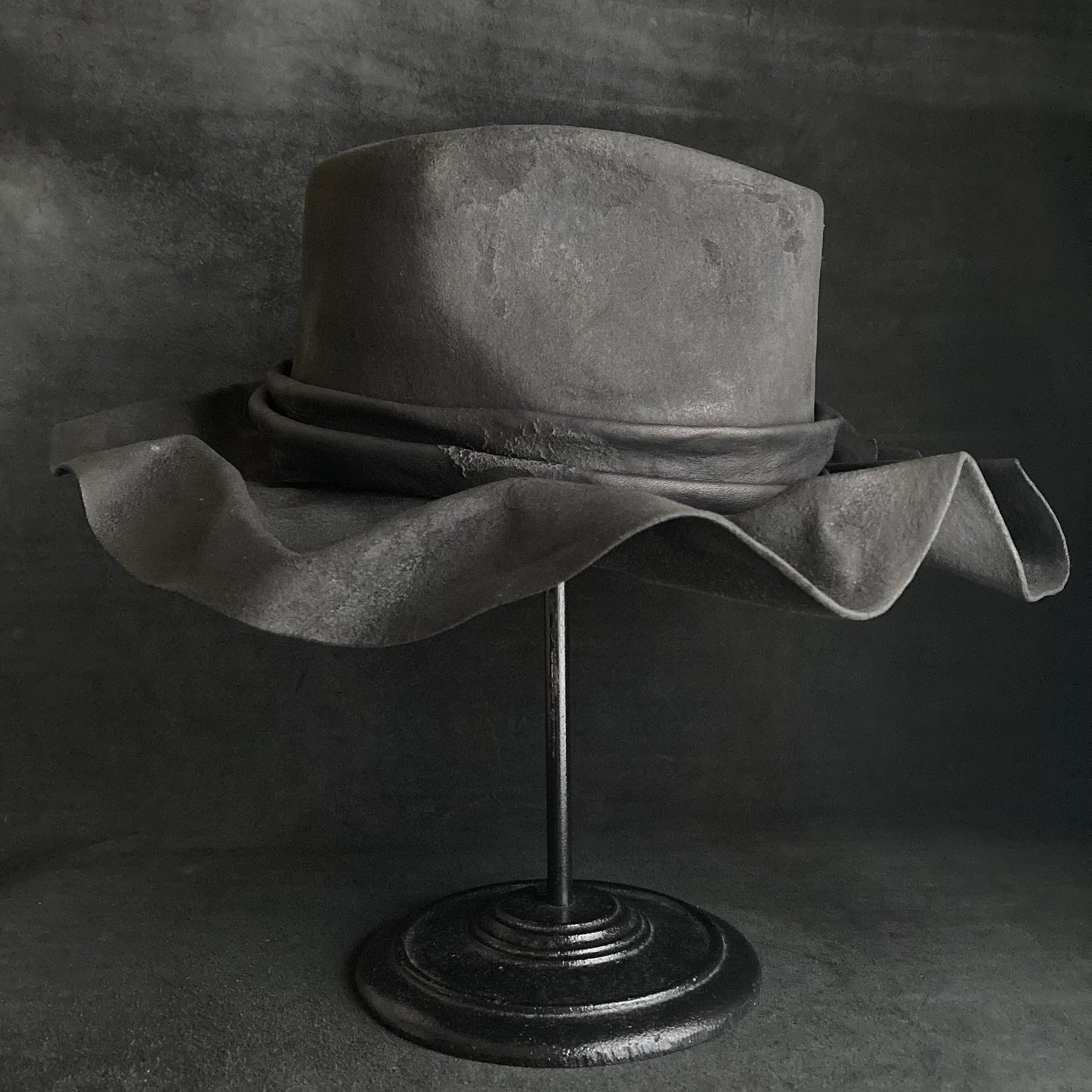 Charcoal folded wide brim fedora hat