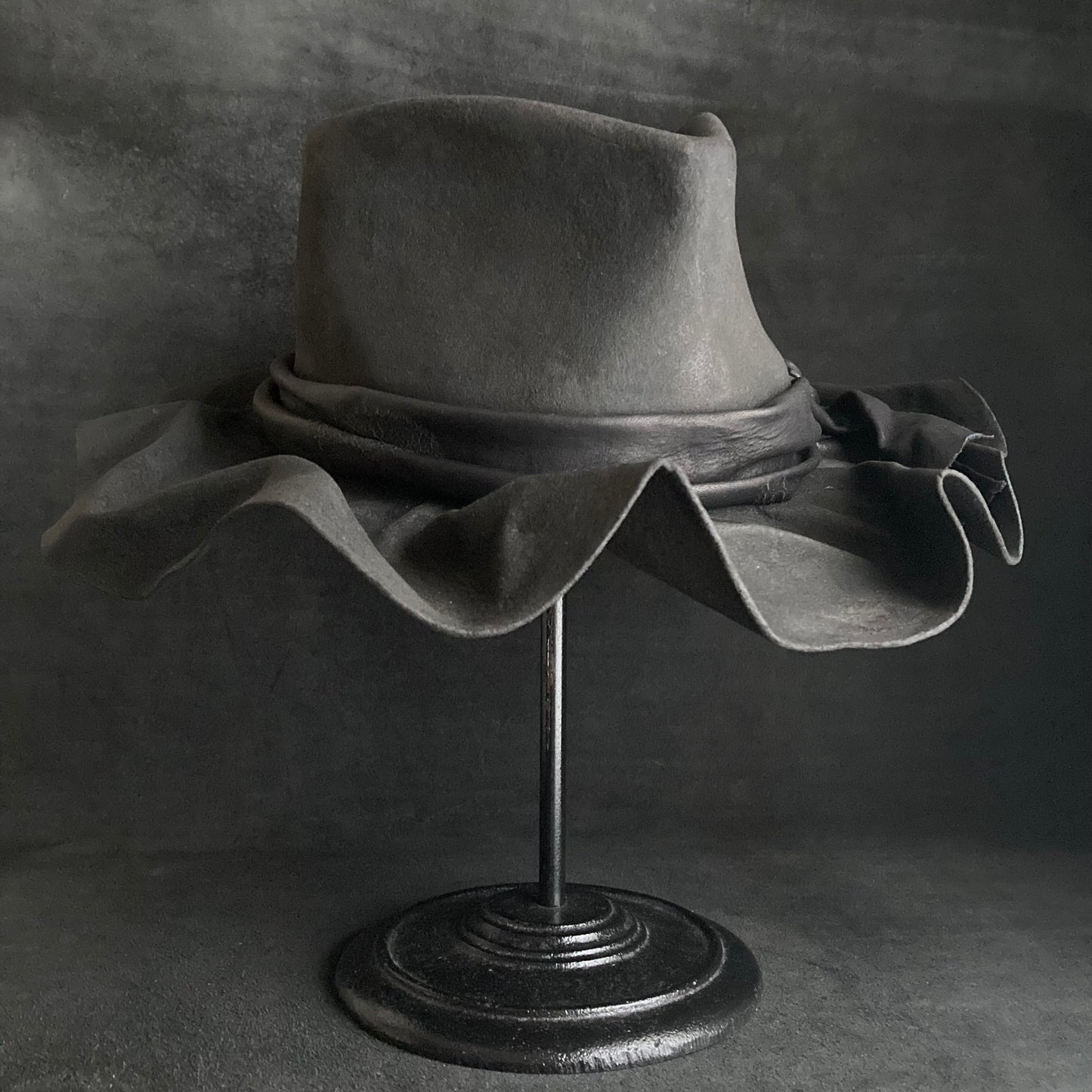 Charcoal folded wide brim fedora hat