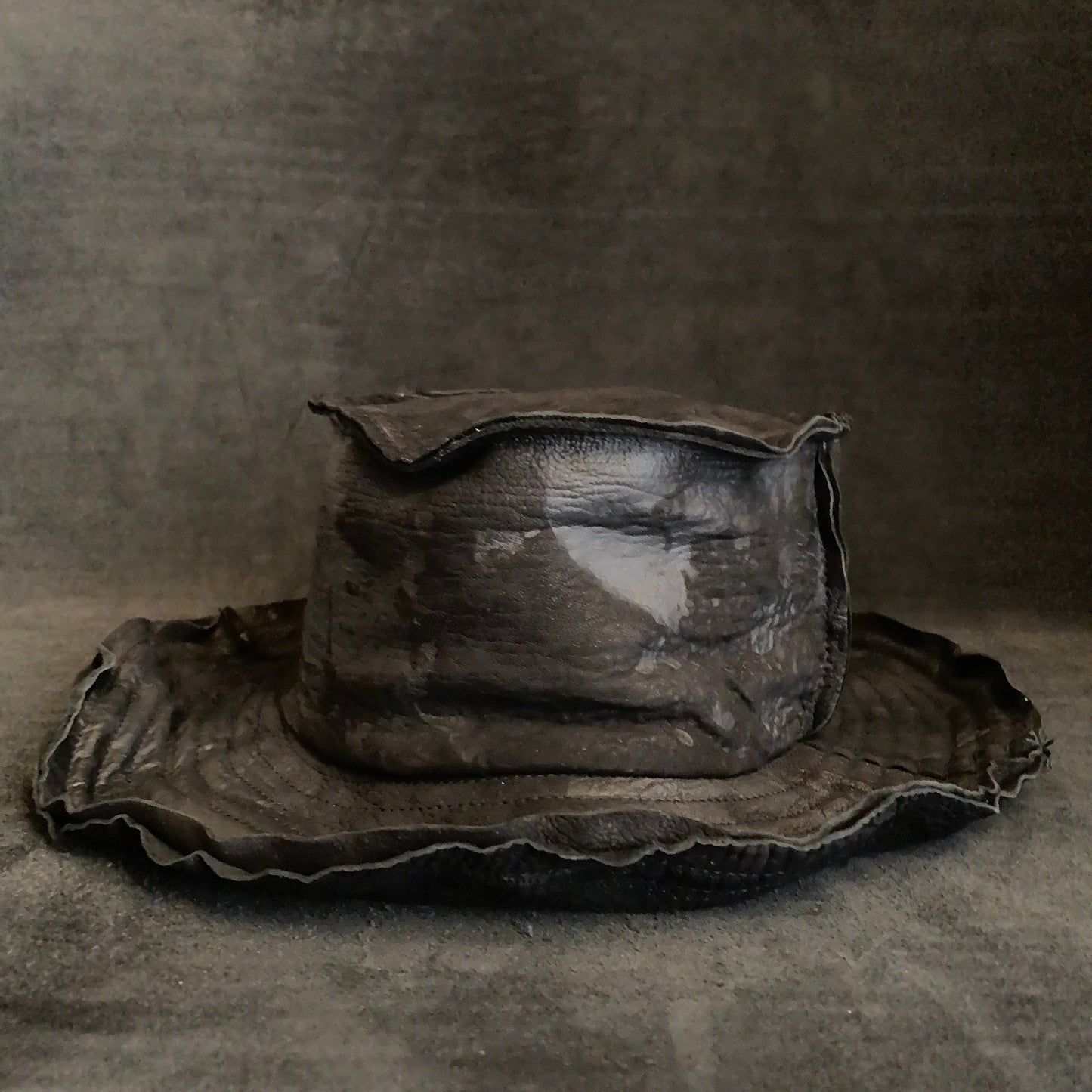 Partial bleaching leather bucket  hat