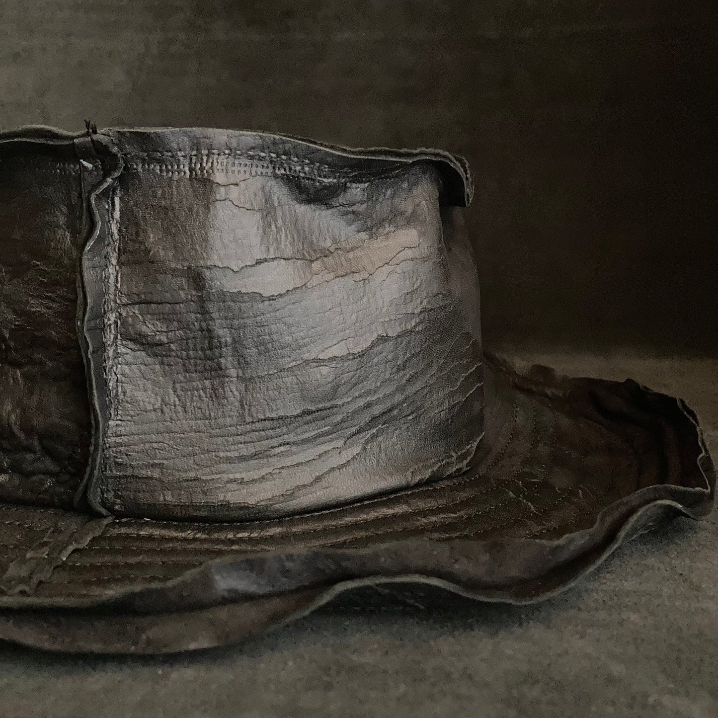 Partial bleaching leather bucket  hat