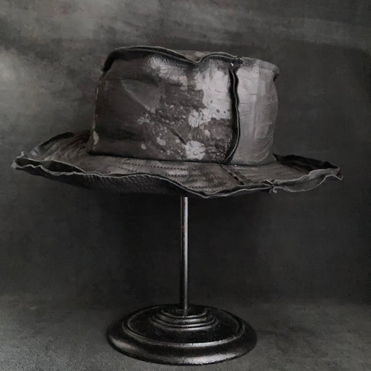 Partial bleaching leather bucket  hat