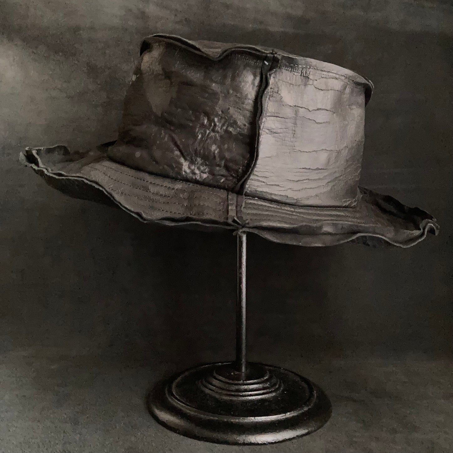 Partial bleaching leather bucket  hat