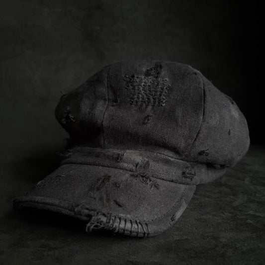 Black linen damage stitch casquette