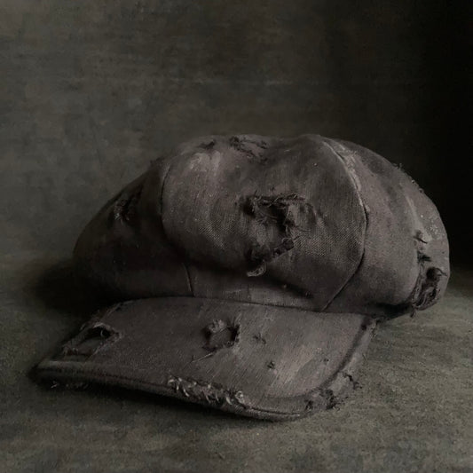 Big volume black linen damage  casquette (brim core)