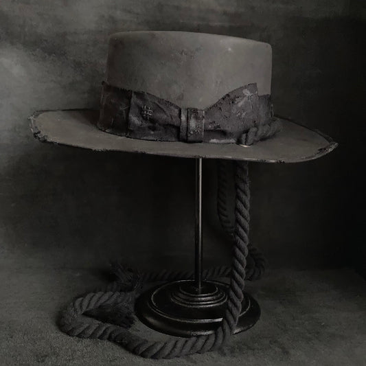 Charcoal pork pie hanging rope hat