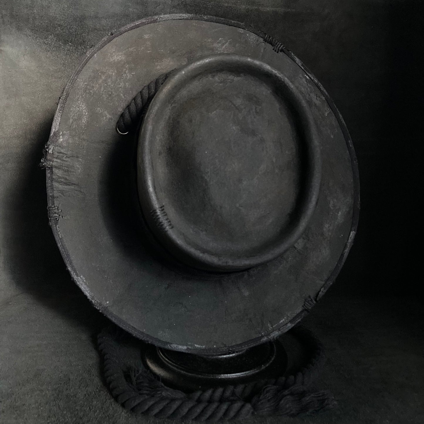 Charcoal pork pie hanging rope hat