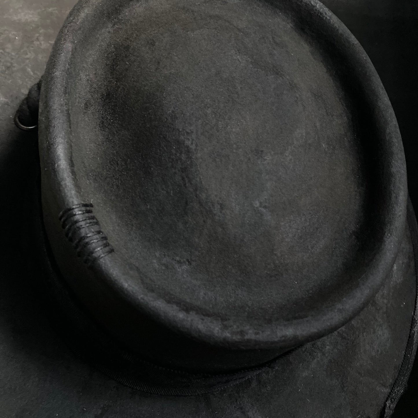 Charcoal pork pie hanging rope hat