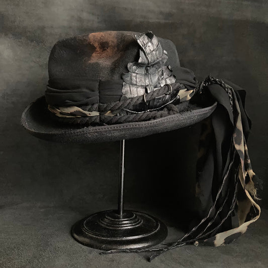 [ Takamiya Shohei × triangles hat ] Black wool dangling ribbon fedora hat