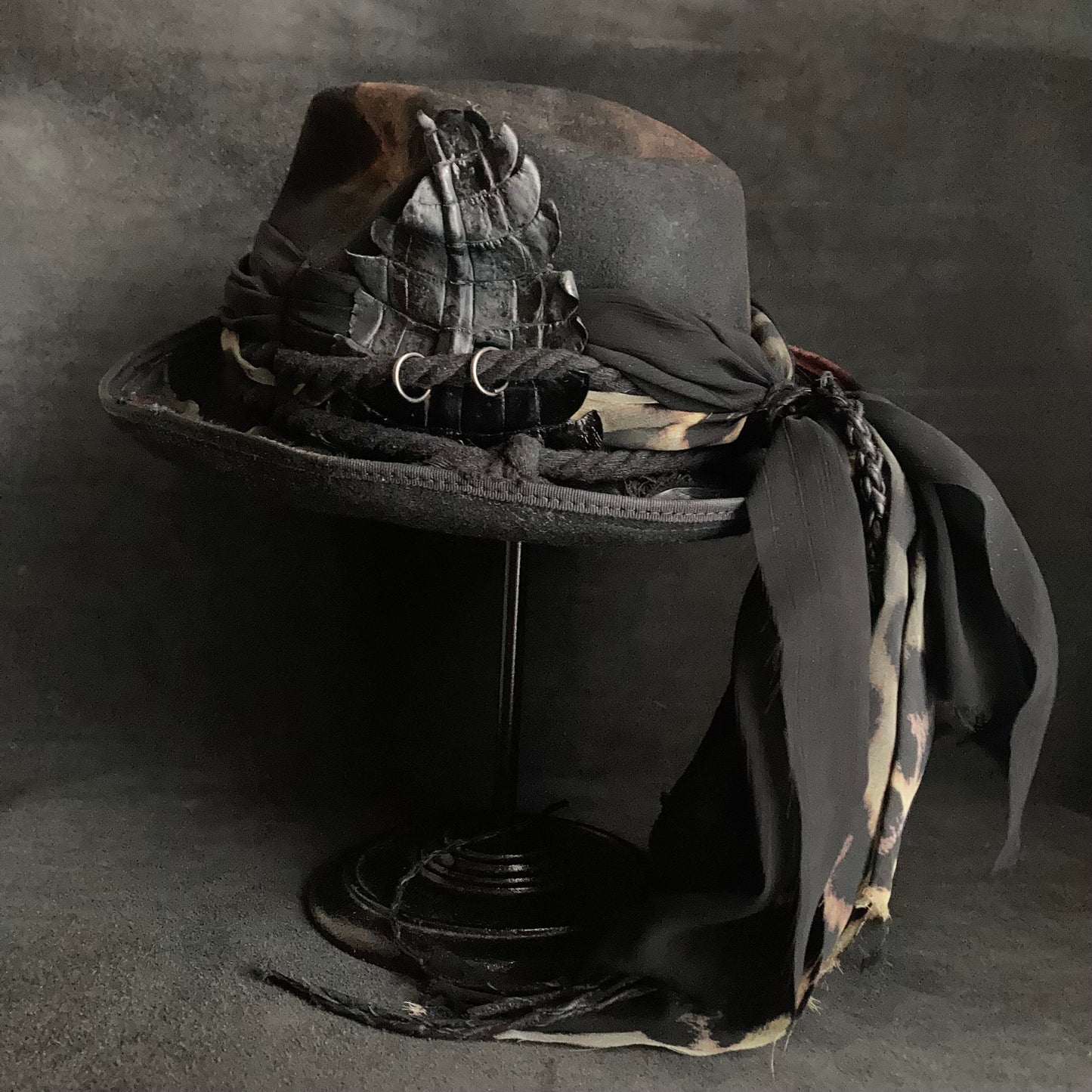 [ Takamiya Shohei × triangles hat ] Black wool dangling ribbon fedora hat