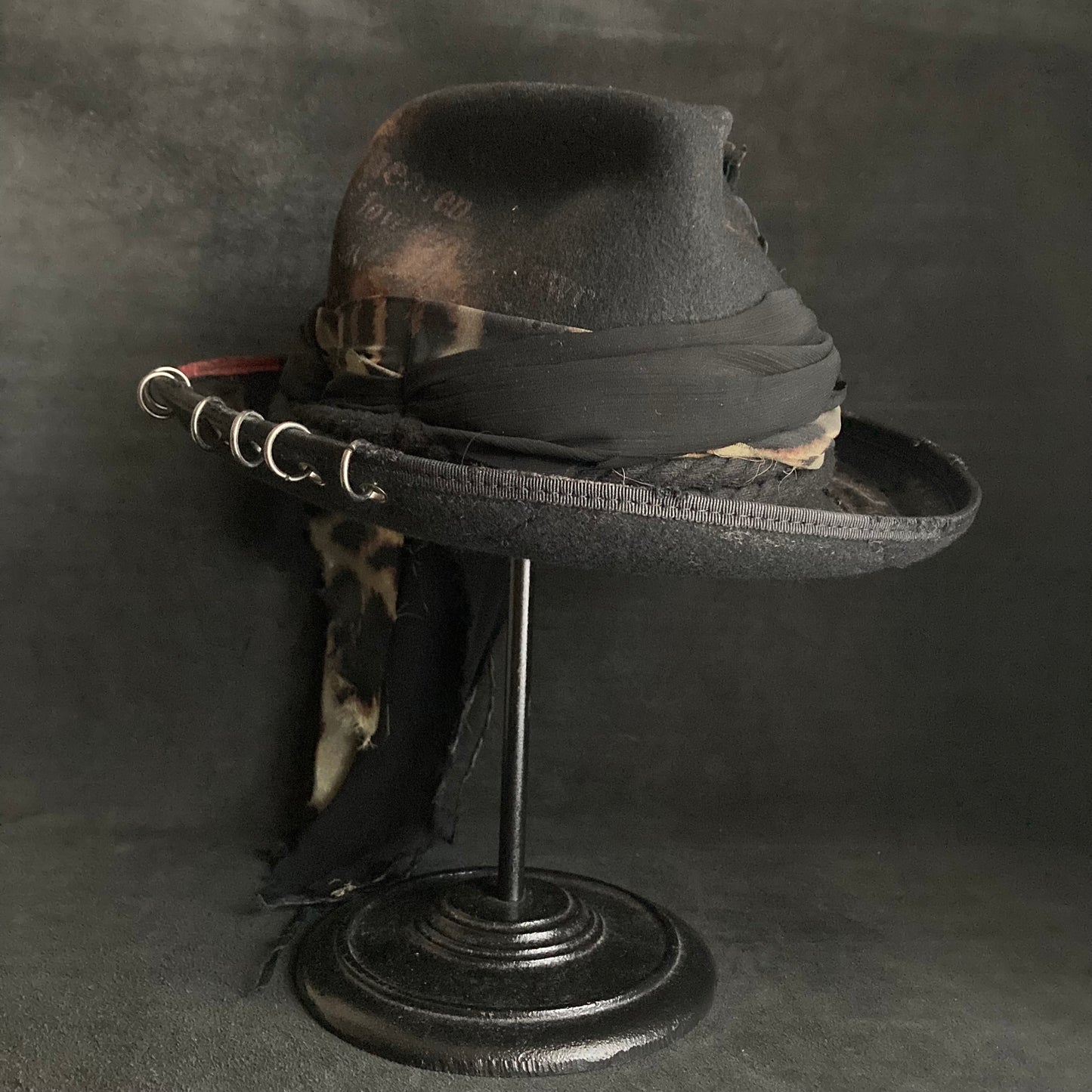 [ Takamiya Shohei × triangles hat ] Black wool dangling ribbon fedora hat