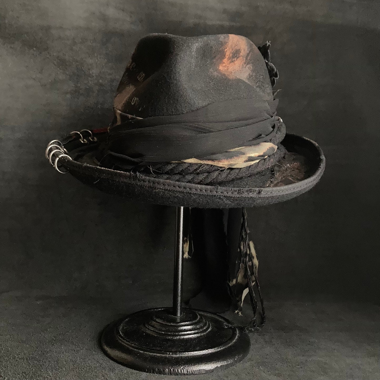 [ Takamiya Shohei × triangles hat ] Black wool dangling ribbon fedora hat