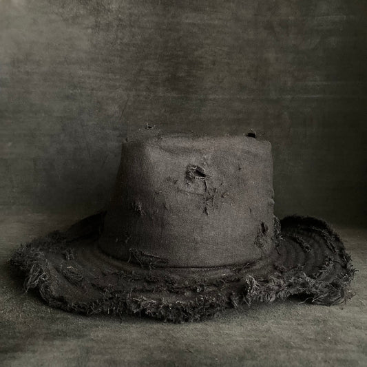 Black linen damage  fedora hat