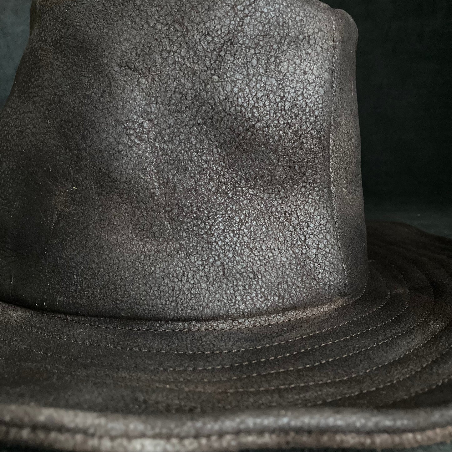 Dark brown stone grain leather fedora hat