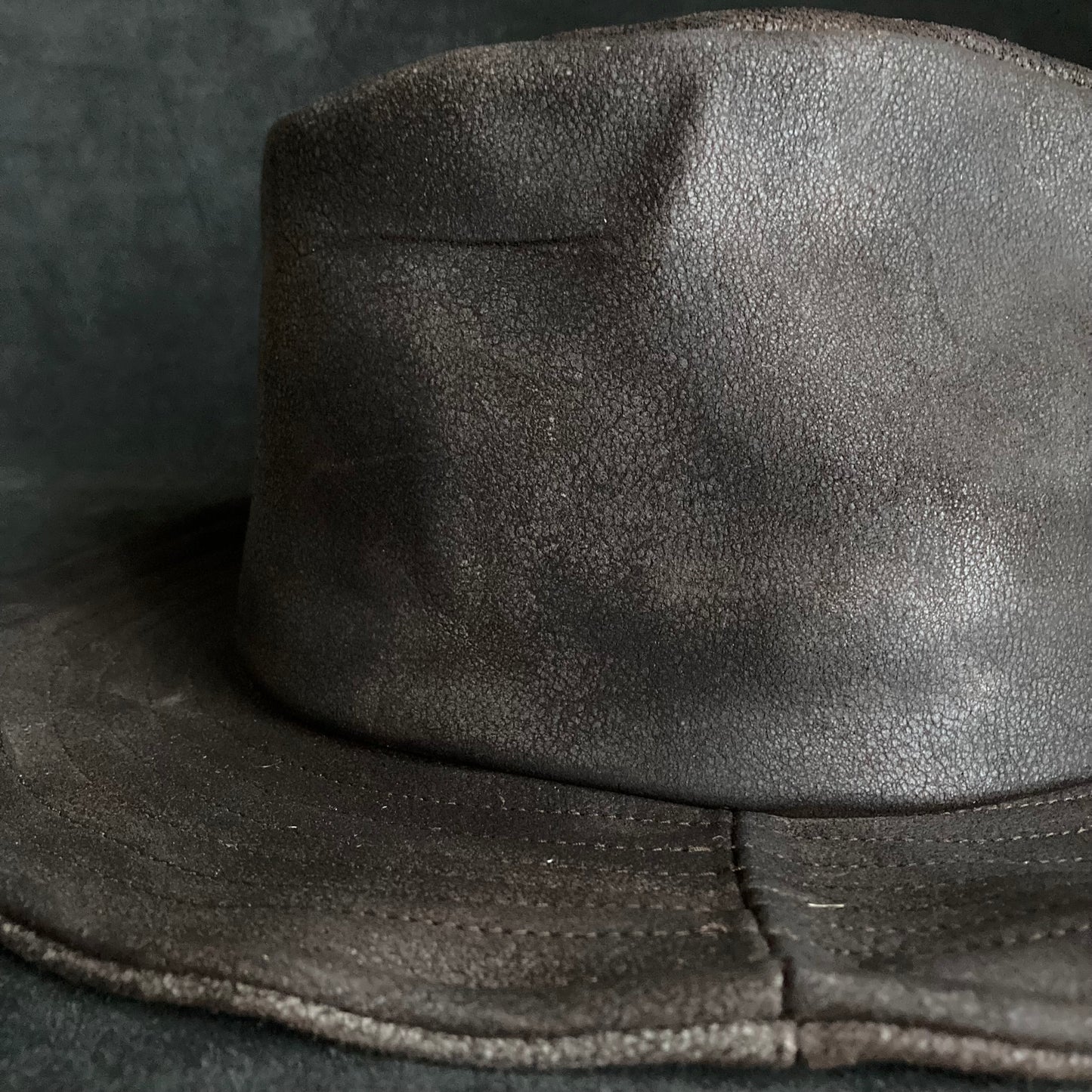 Dark brown stone grain leather fedora hat