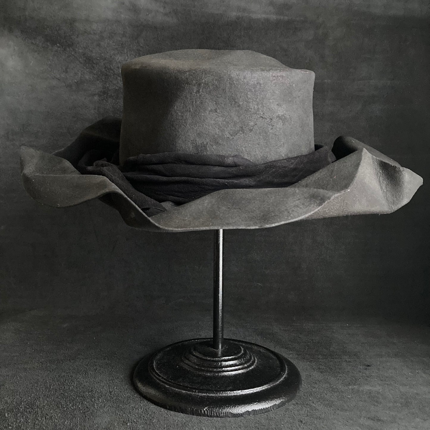 Charcoal folded wide brim flat hat