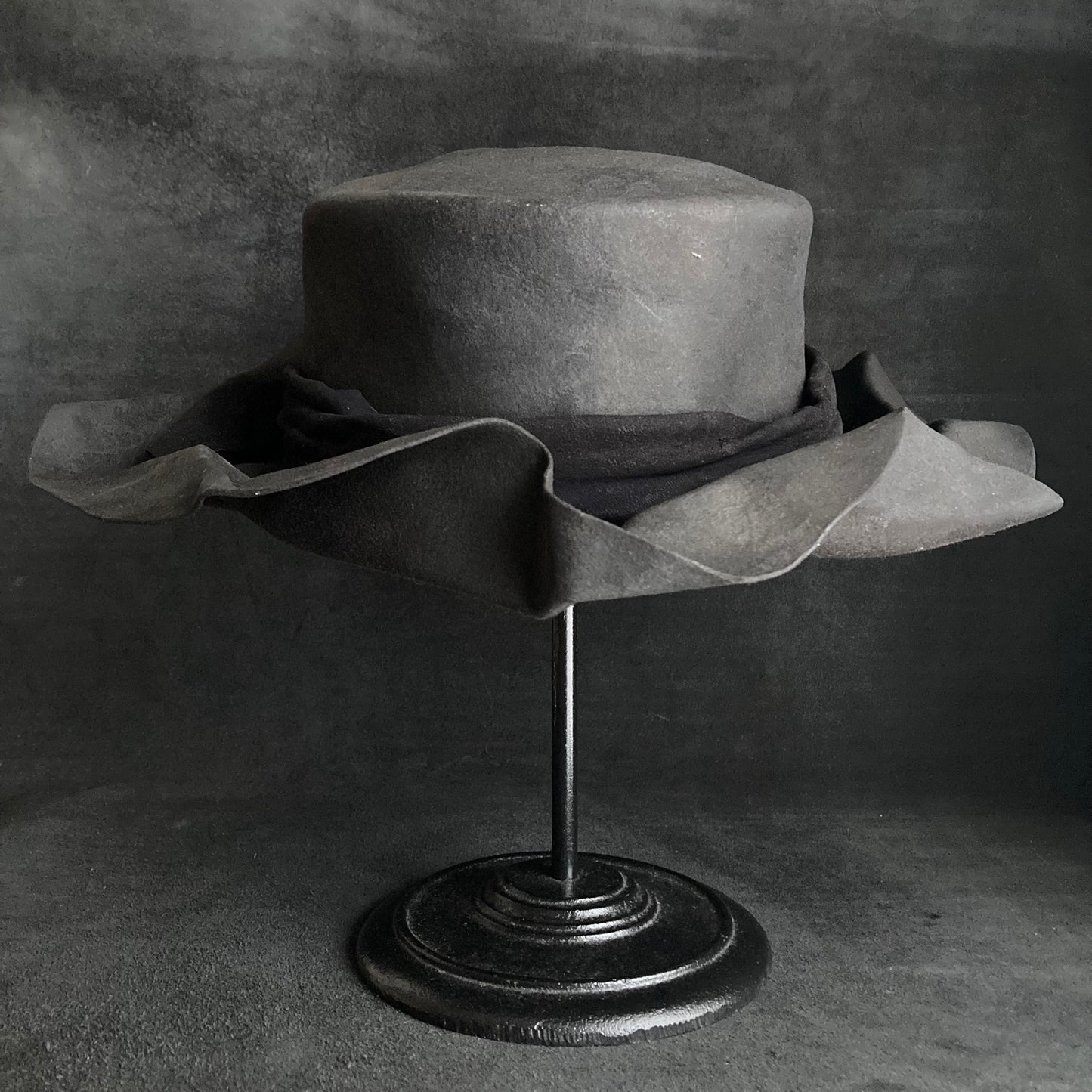 Charcoal folded wide brim flat hat