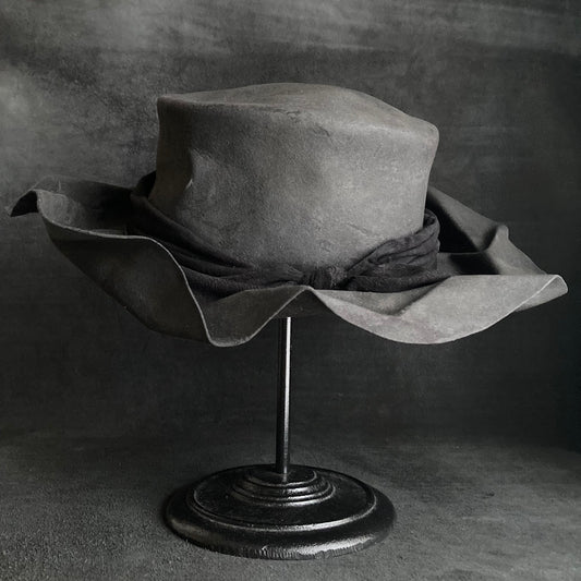 Charcoal folded wide brim flat hat