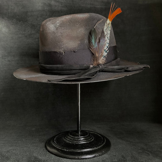 Burnt dark gray rabbit feather fedora hat